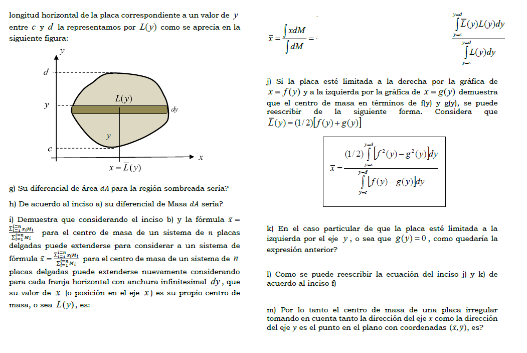 longitud horizontal de la placa correspondiente a un valor de \( y \) entre \( c \) y \( d \) la representamos por \( L(y) \)