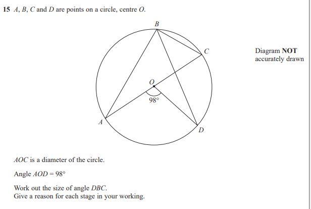 Solved 15 A, B, C and D are points on a circle, centre 0. B | Chegg.com