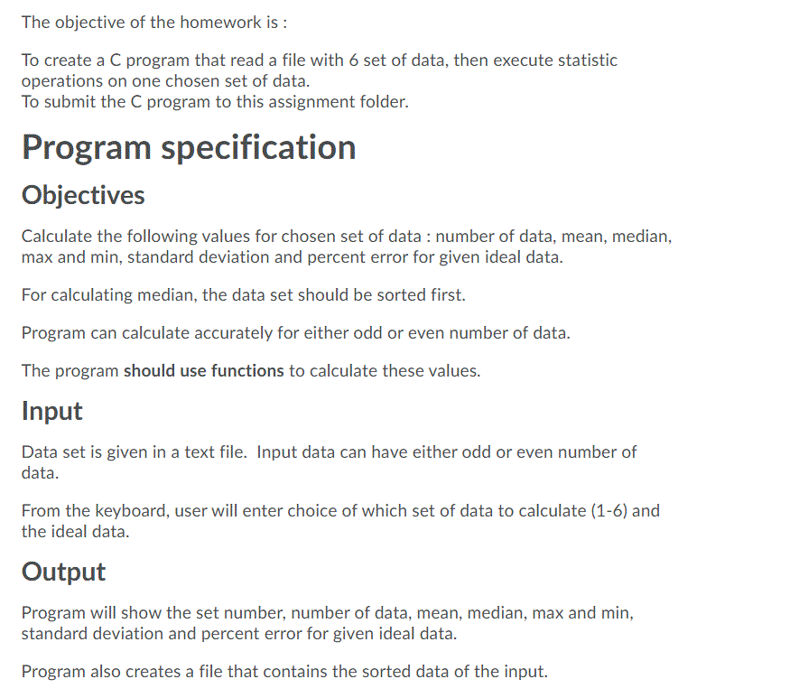 Solved The objective of the homework is : To create a C | Chegg.com