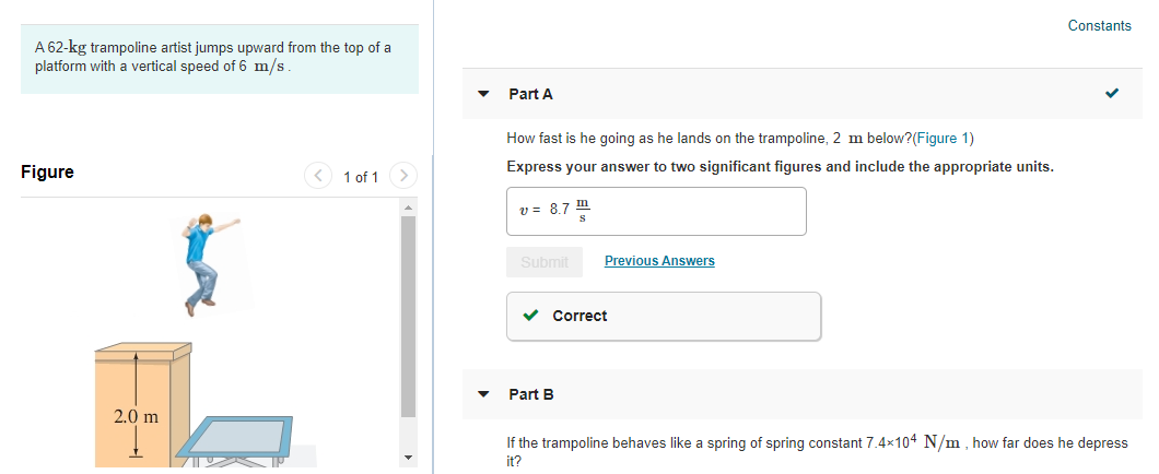 Solved Constants A 62 Kg Trampoline Artist Jumps Upward F Chegg Com