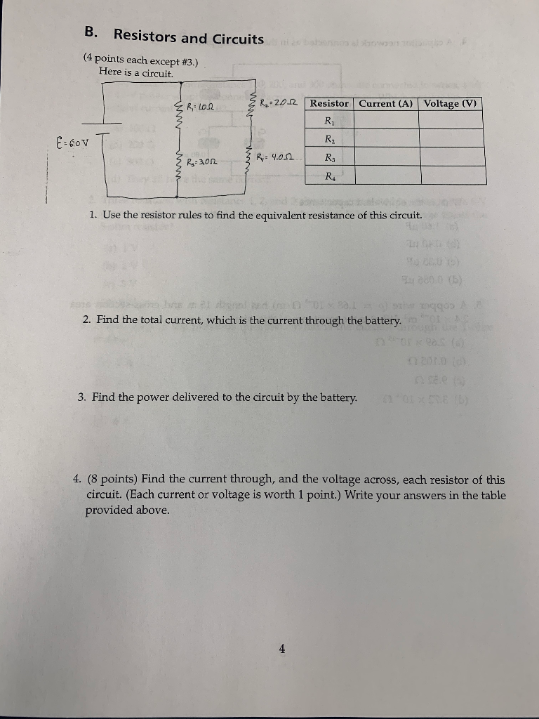 Solved B. Resistors And Circuits Ne Bo (4 Points Each Except | Chegg.com