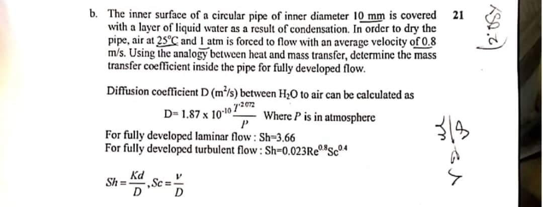 Solved b. The inner surface of a circular pipe of inner | Chegg.com