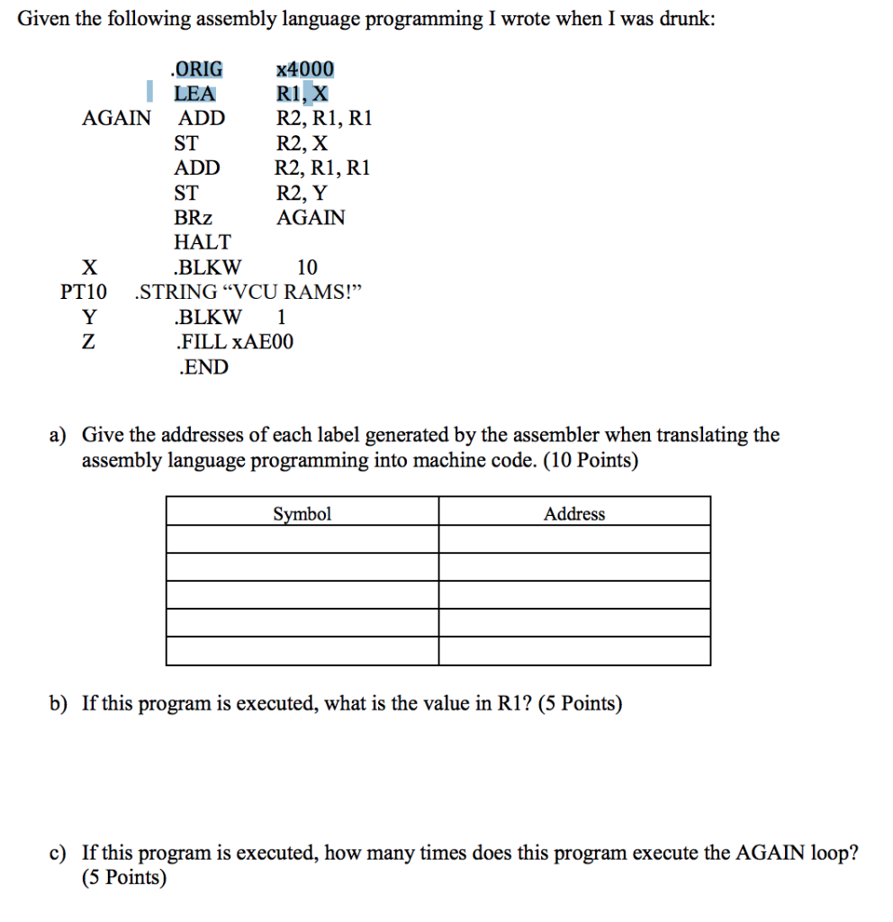 Given the following assembly language programming I | Chegg.com