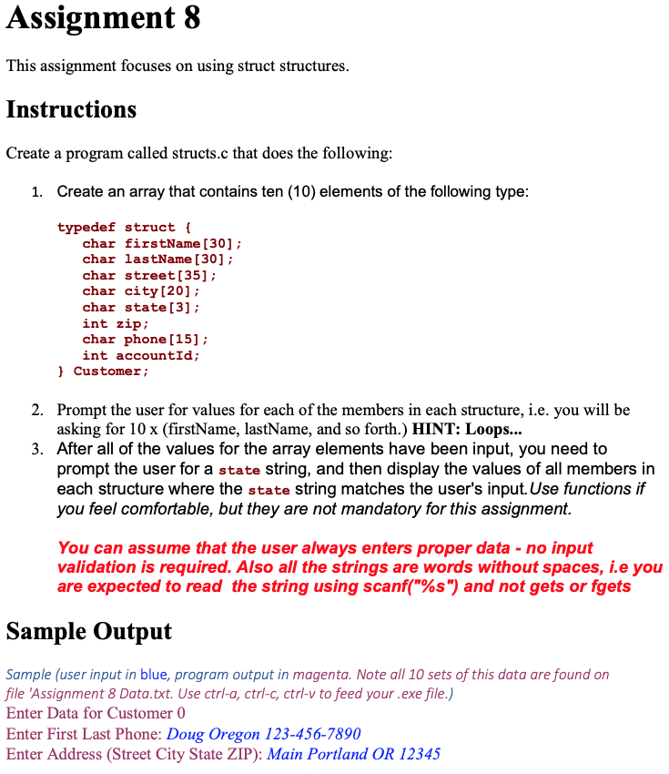 c assignment struct