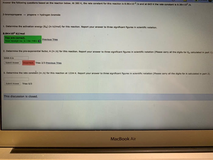 Solved Answer te following questions based on the reaction | Chegg.com