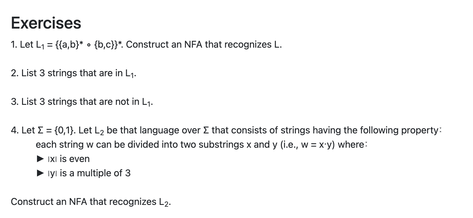 Solved Exercises 1. Let L7 = {{a,b}* • {b,c}}*. Construct an | Chegg.com