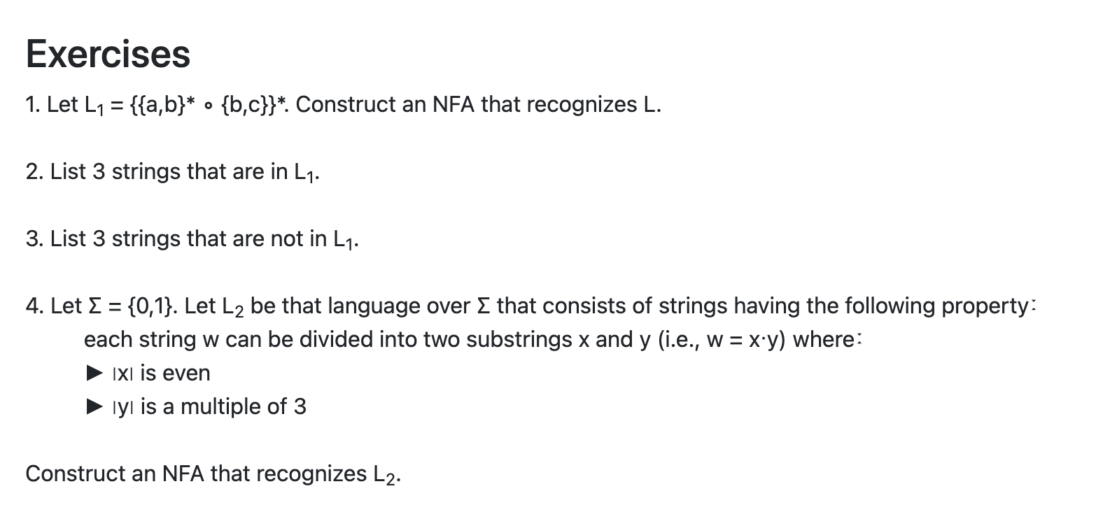 Solved Exercises 1. Let L7 = {{a,b}* • {b,c}}*. Construct An | Chegg.com