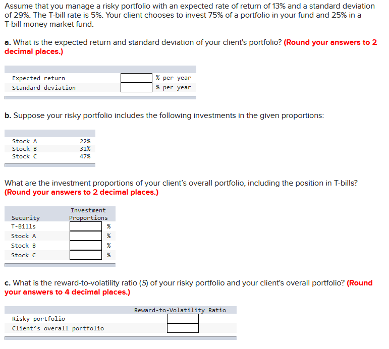 Solved Assume That You Manage A Risky Portfolio With An | Chegg.com