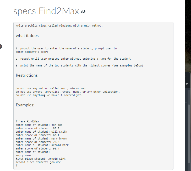 Solved Write a public class called Find2Max with a main | Chegg.com