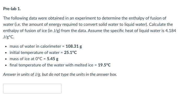 Solved Pre-lab 1. The following data were obtained in an | Chegg.com