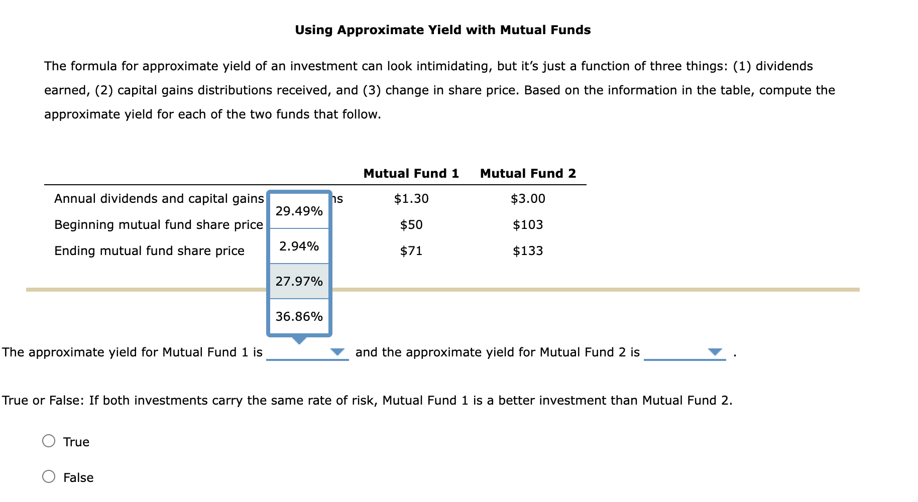 Solved Using Approximate Yield with Mutual Funds The | Chegg.com