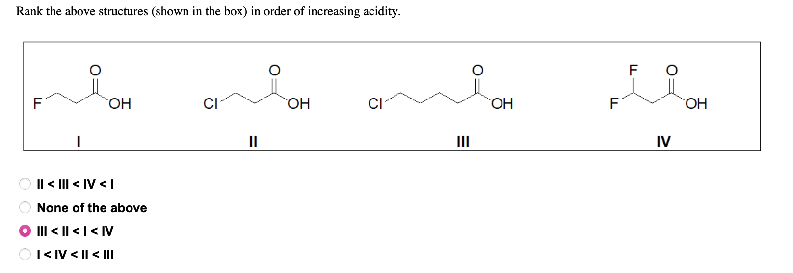 Solved Rank the above structures (shown in the box) in order | Chegg.com