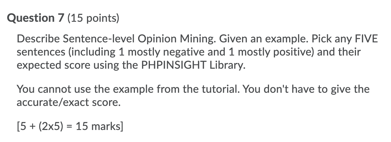 Question 7 (15 points) Describe Sentence-level | Chegg.com