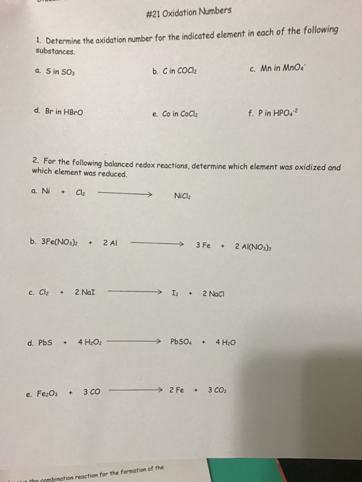 Solved Determine the oxidation number for the indicated | Chegg.com