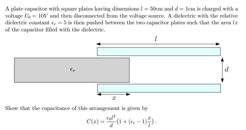 Solved A plate capacitor with square plates having | Chegg.com