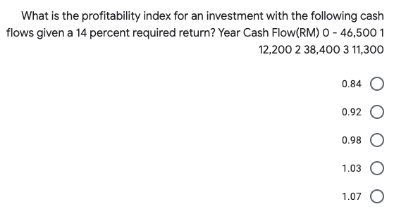 Solved What is the profitability index for an investment | Chegg.com