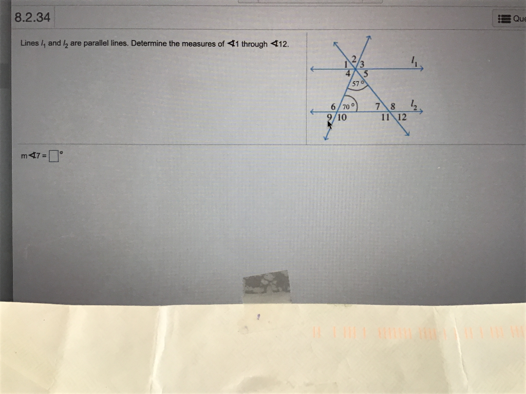 Solved 8.2.34 Que Lines I, and I are parallel lines. | Chegg.com