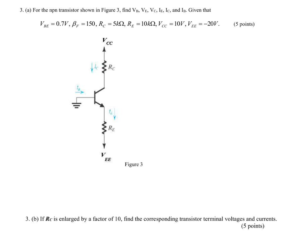 Solved 3. (a) For the npn transistor shown in Figure 3, find | Chegg.com