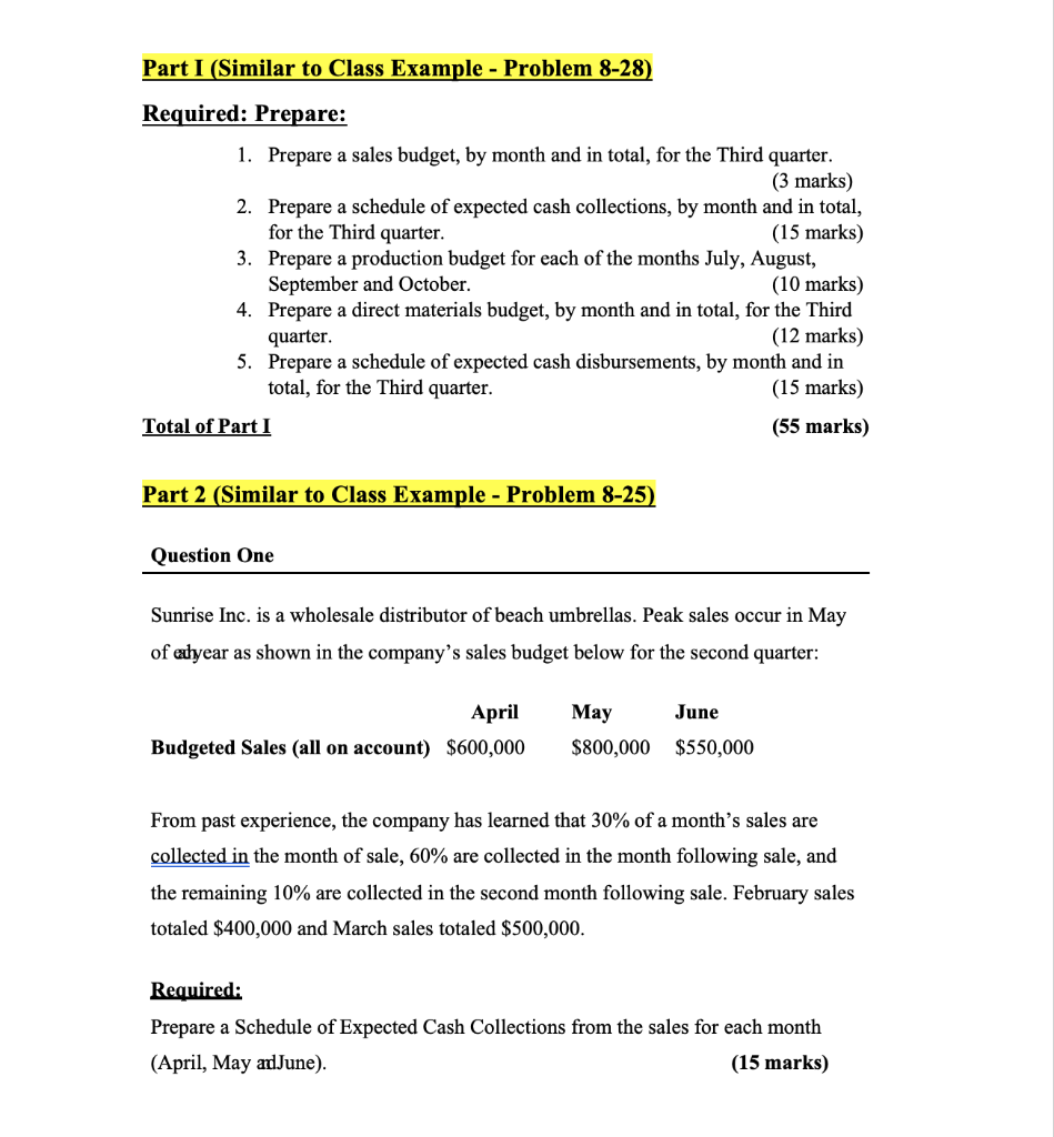 Solved Part I (Similar to Class Example - Problem 8-28) | Chegg.com