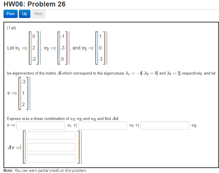 Solved Hw06 Problem 26 Prev Up Next 1 Pt 0 1 1 Let Vi 6372