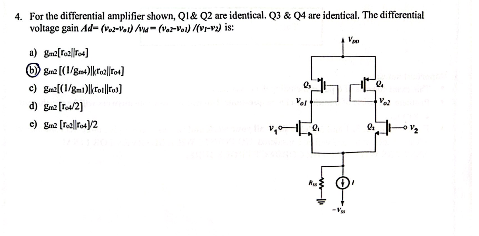 Solved πFor ﻿the differential amplifier shown, Q1& Q2 ﻿are | Chegg.com