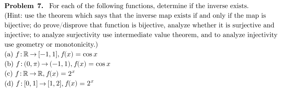 Solved Problem 7. For each of the following functions, | Chegg.com