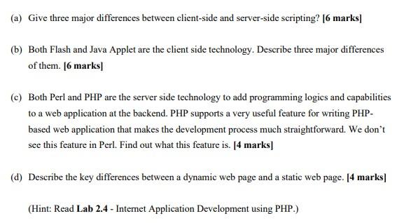 Solved (a) Give three major differences between client-side | Chegg.com
