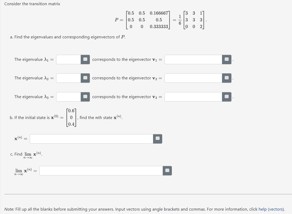 Solved Consider the transition matrix | Chegg.com