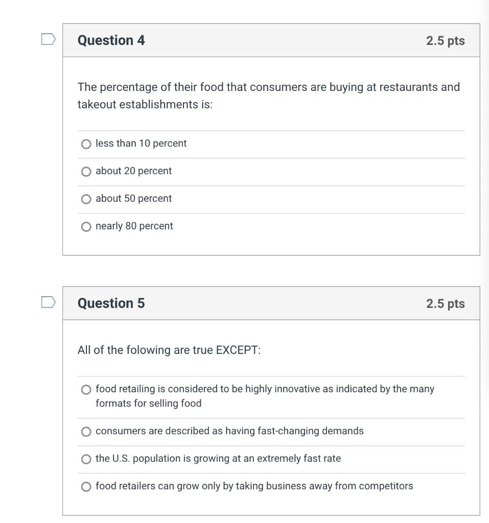 Solved Question 1 2.5 pts A conventional supermarket carries