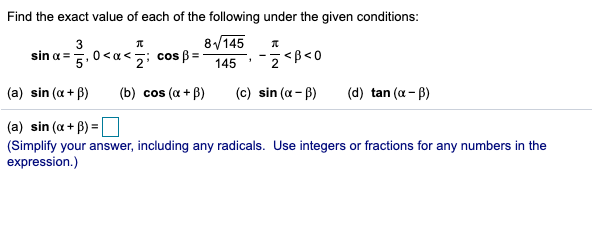 Solved Find the exact value of each of the following under | Chegg.com