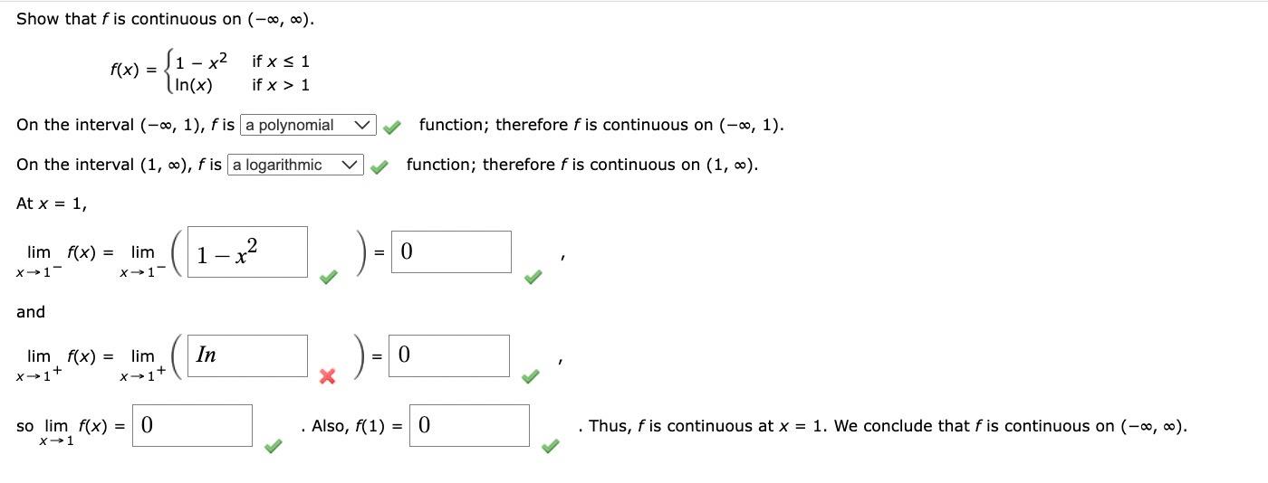 Solved Show That F Is Continuous On −∞ ∞ F X {1−x2ln X