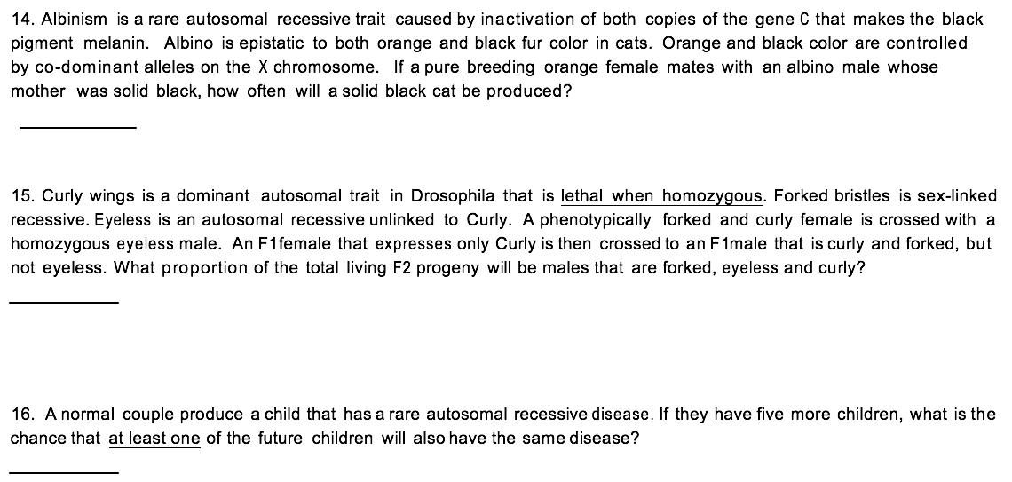 Solved 14. Albinism is a rare autosomal recessive trait | Chegg.com