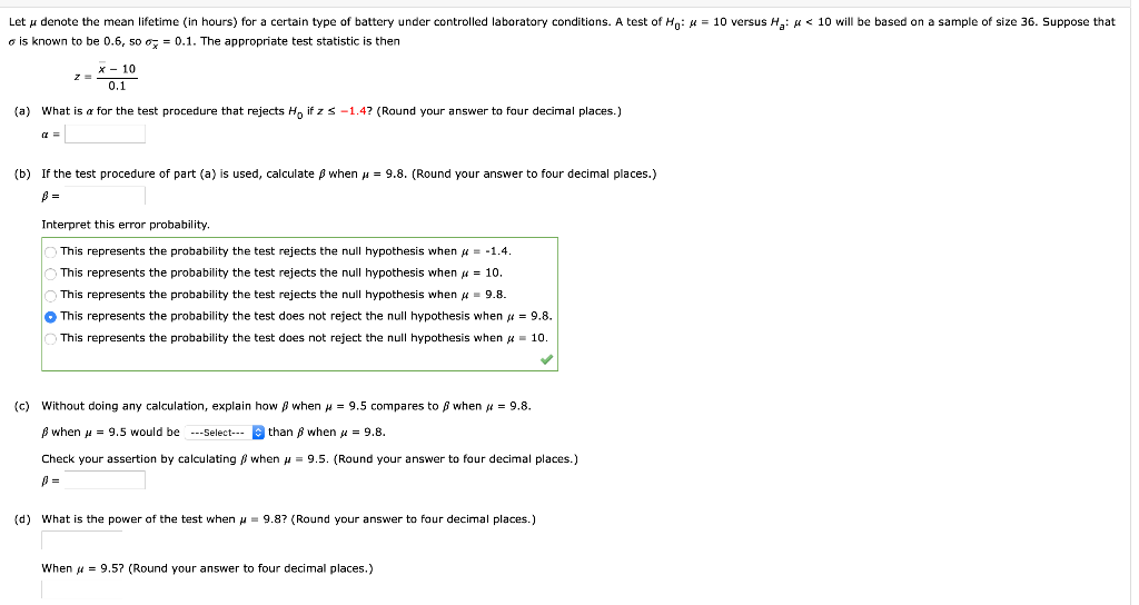 Solved Let u denote the mean lifetime (in hours) for a | Chegg.com