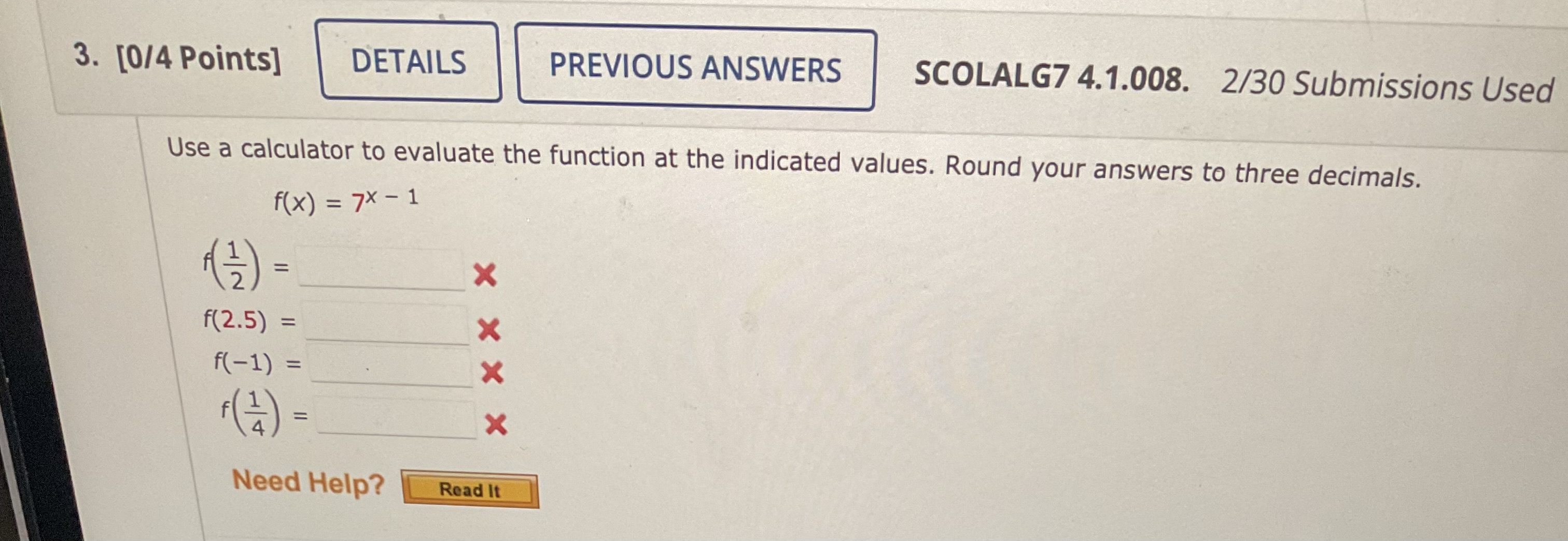 Solved Use a calculator to evaluate the function at the | Chegg.com