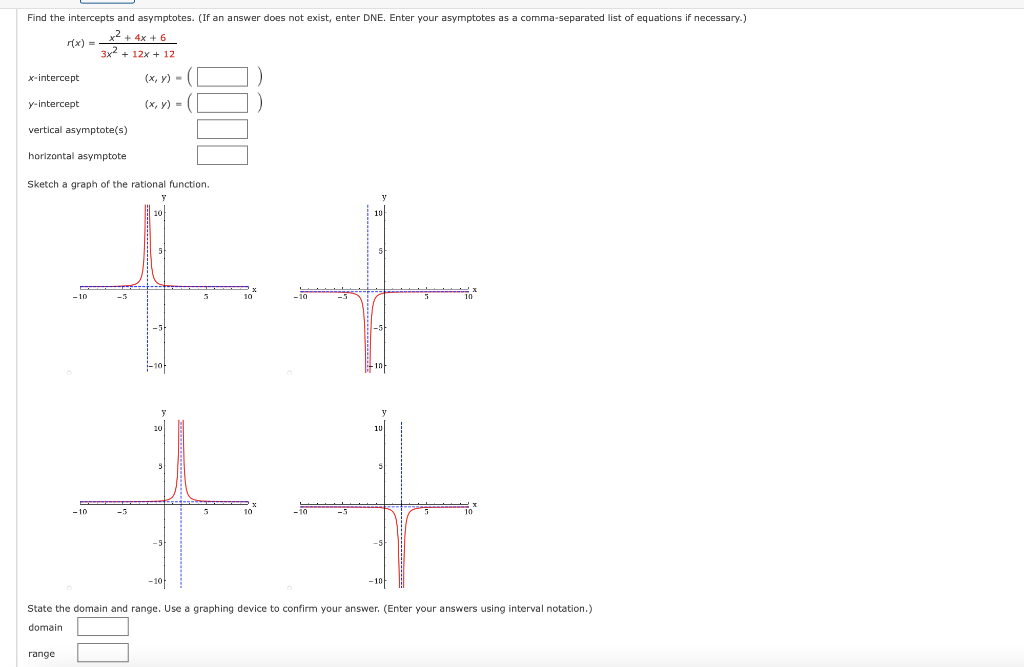 Solved Find The Intercepts And Asymptotes If An Answer Chegg