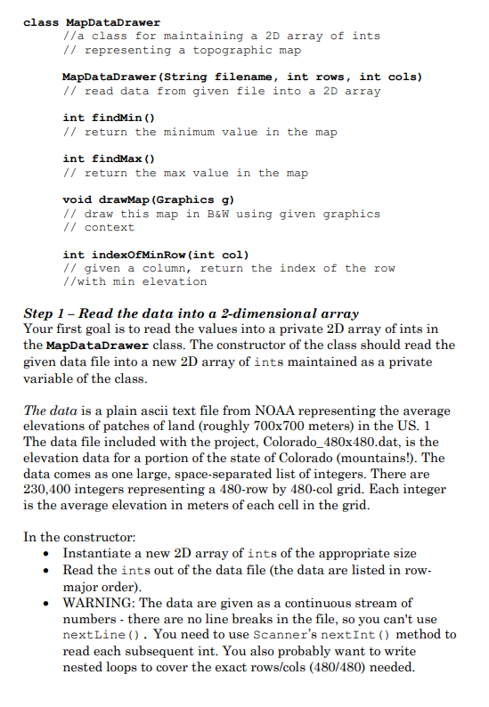 Solved class MapDataDrawer // a class for maintaining a 2D | Chegg.com image.
