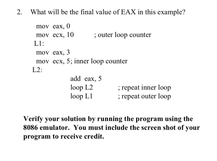 Solved What will be the final value of EAX in this example?