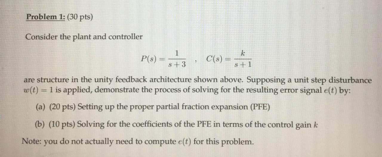 Problem 1: (30 pts) Consider the plant and controller | Chegg.com
