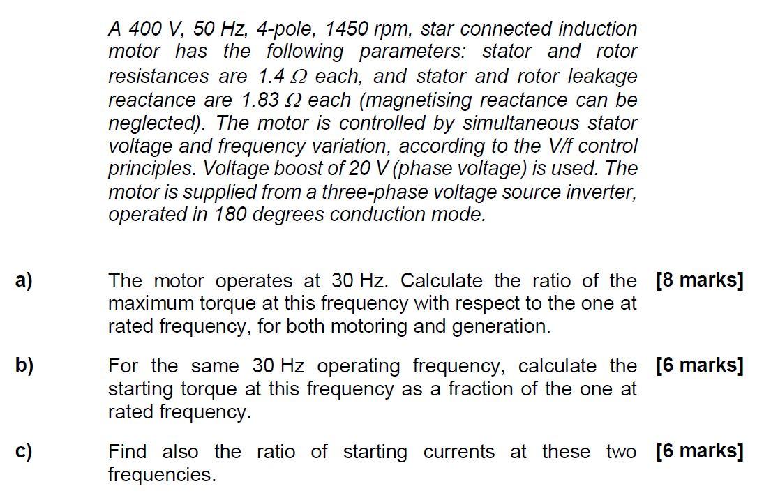 Solved A 400 V, 50 Hz, 4-pole, 1450 rpm, star connected | Chegg.com