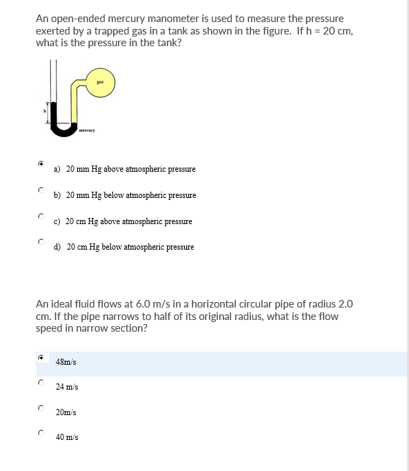 Solved An openended mercury manometer is used to measure