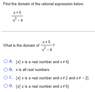 Solved Find the domain of the rational expression | Chegg.com