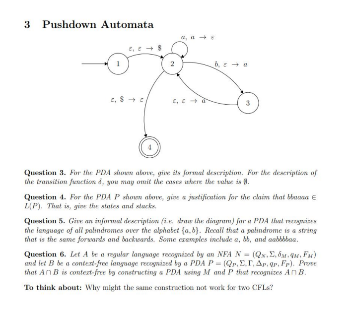 Solved 3 Pushdown Automata a, a → E, E $ 1 2 2 b, E → a €, $ | Chegg.com