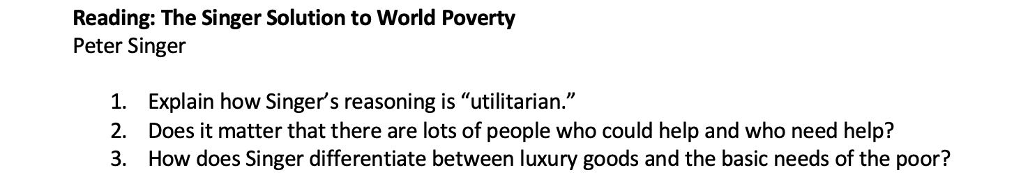 Solved Reading: The Singer Solution to World Poverty Peter | Chegg.com