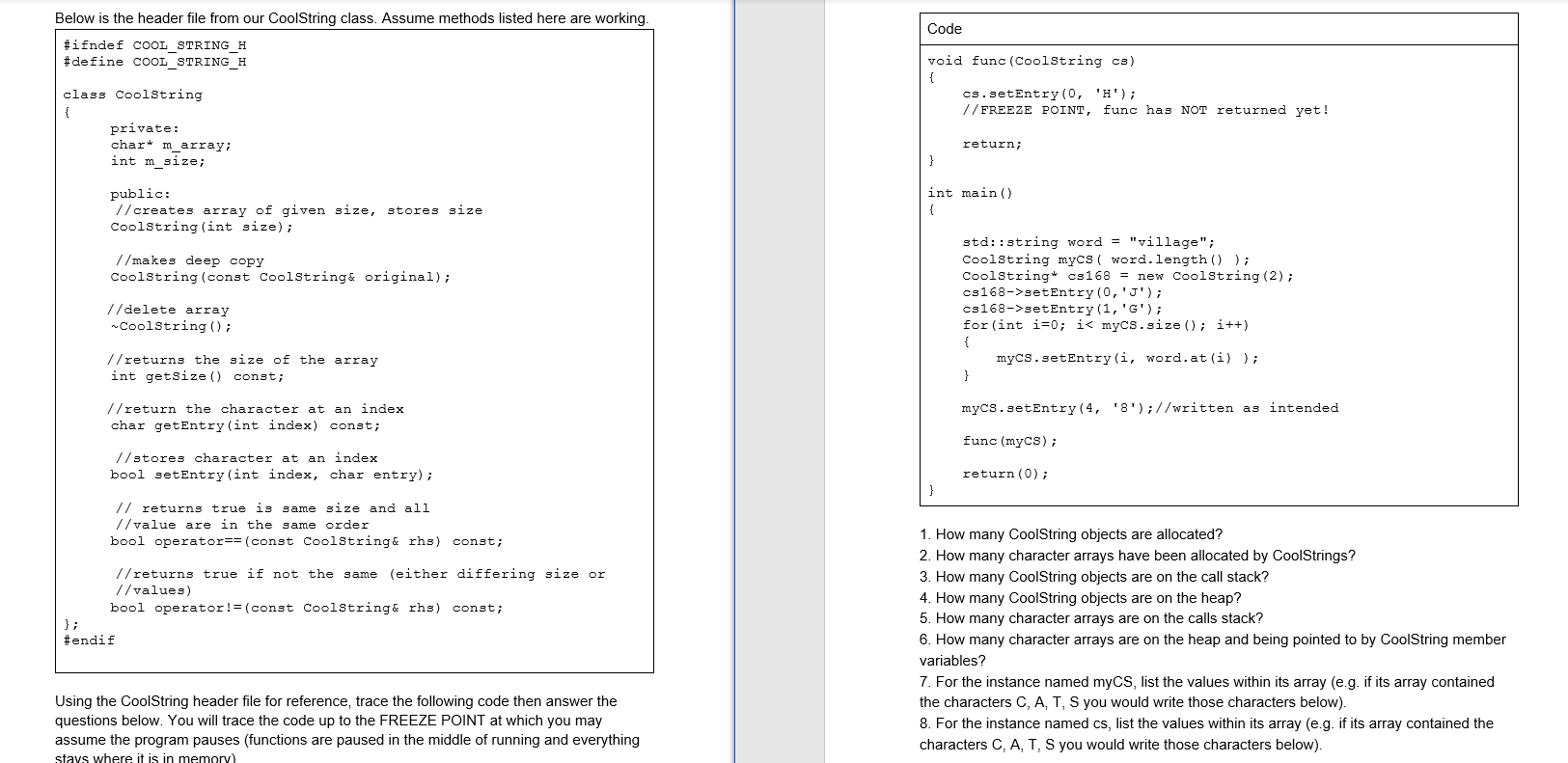Solved Code Below is the header file from our CoolString | Chegg.com