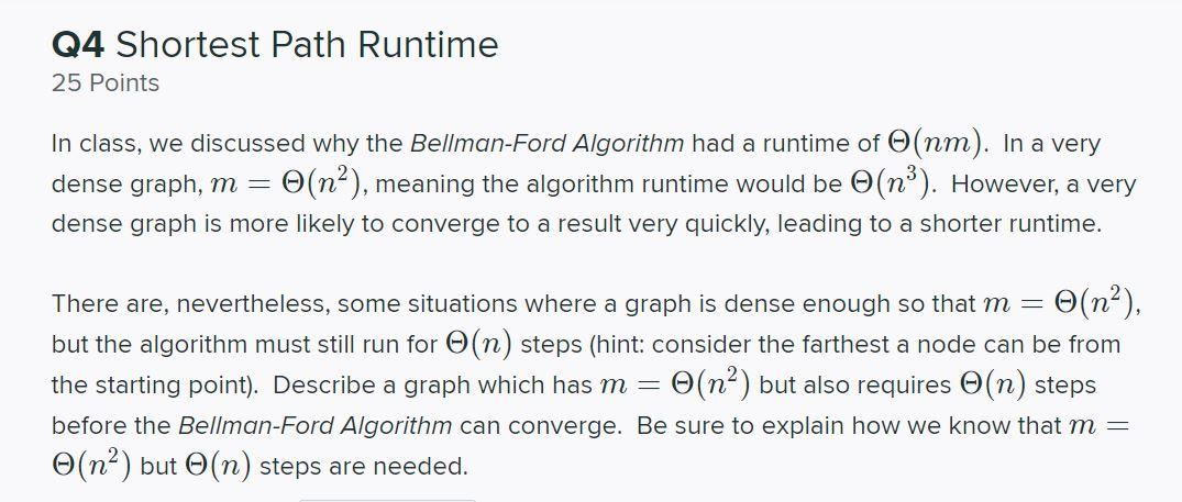 Q4 Shortest Path Runtime 25 Points In class, we | Chegg.com