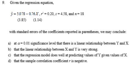 Solved 9 Given The Regression Equation U 5 078 0 76x Chegg Com