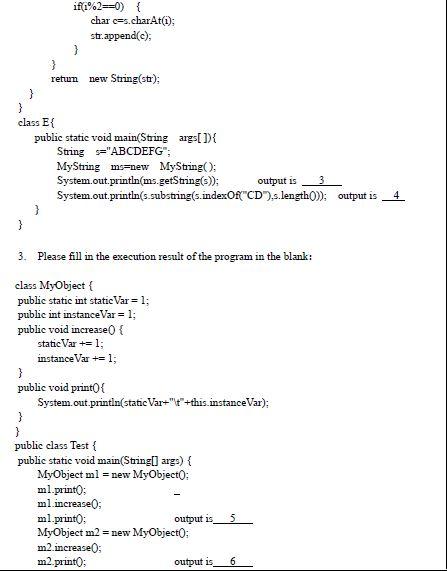 Solved 1. Please fill in the execution result of the program | Chegg.com