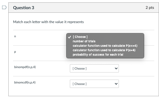 Solved Question 3 2 pts Match each letter with the value it | Chegg.com