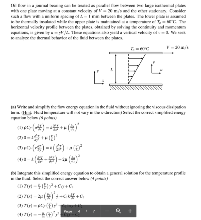 Solved Oil Flow In A Journal Bearing Can Be Treated As | Chegg.com