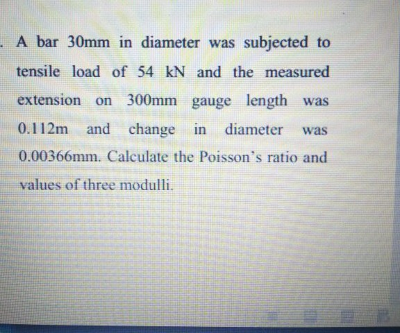 Solved A bar 30mm in diameter was subjected to tensile load | Chegg.com